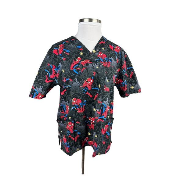✨2/$20 Marvel x Ultimate Spiderman Nurse CNA V-Neck Spider-Man Scrub Top Large - Picture 13 of 13